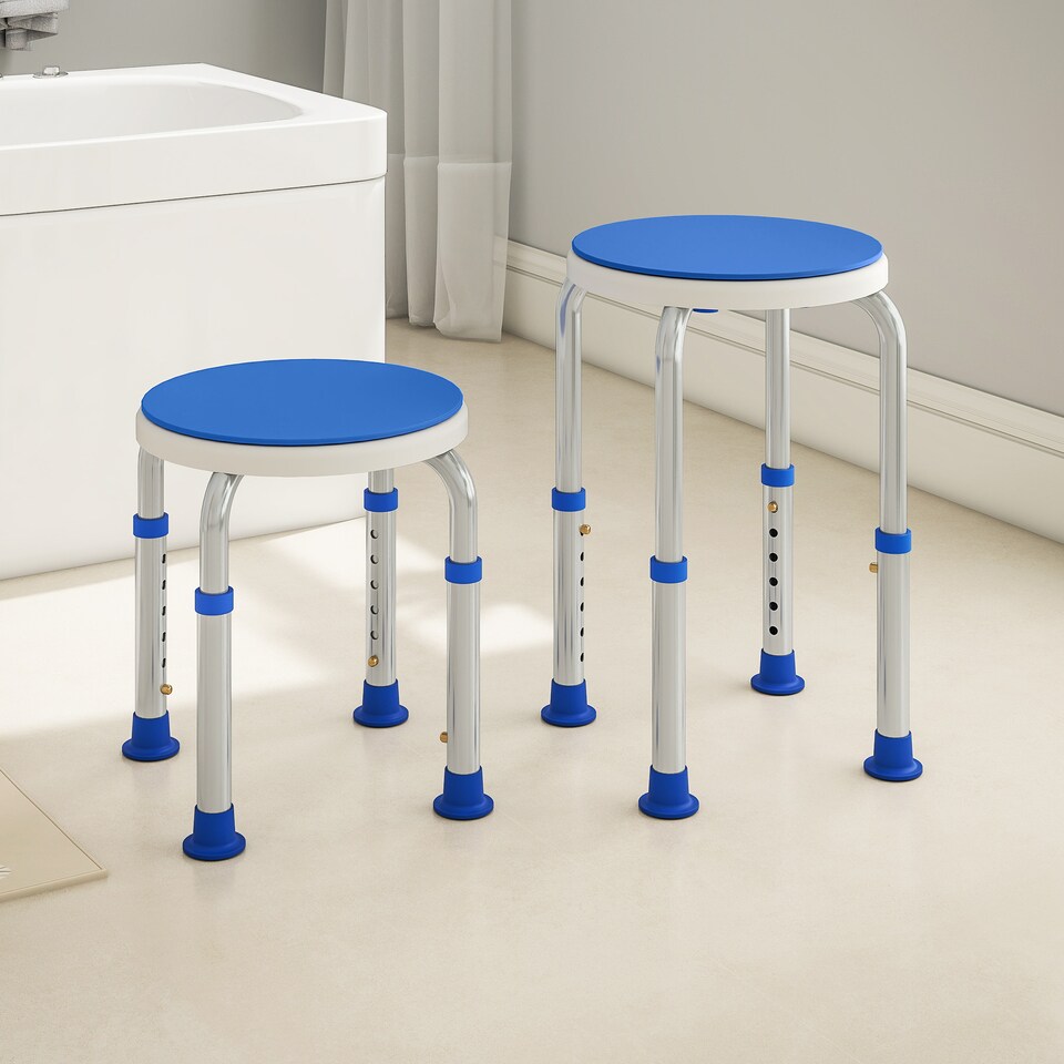 image 1 of HOMCOM 360 Swivel Seat Bath Shower Stool, Adjustable Height Shower Chair with Aluminium Frame Non-Slip Feet Chair Safe Support Home Assistance, Blue