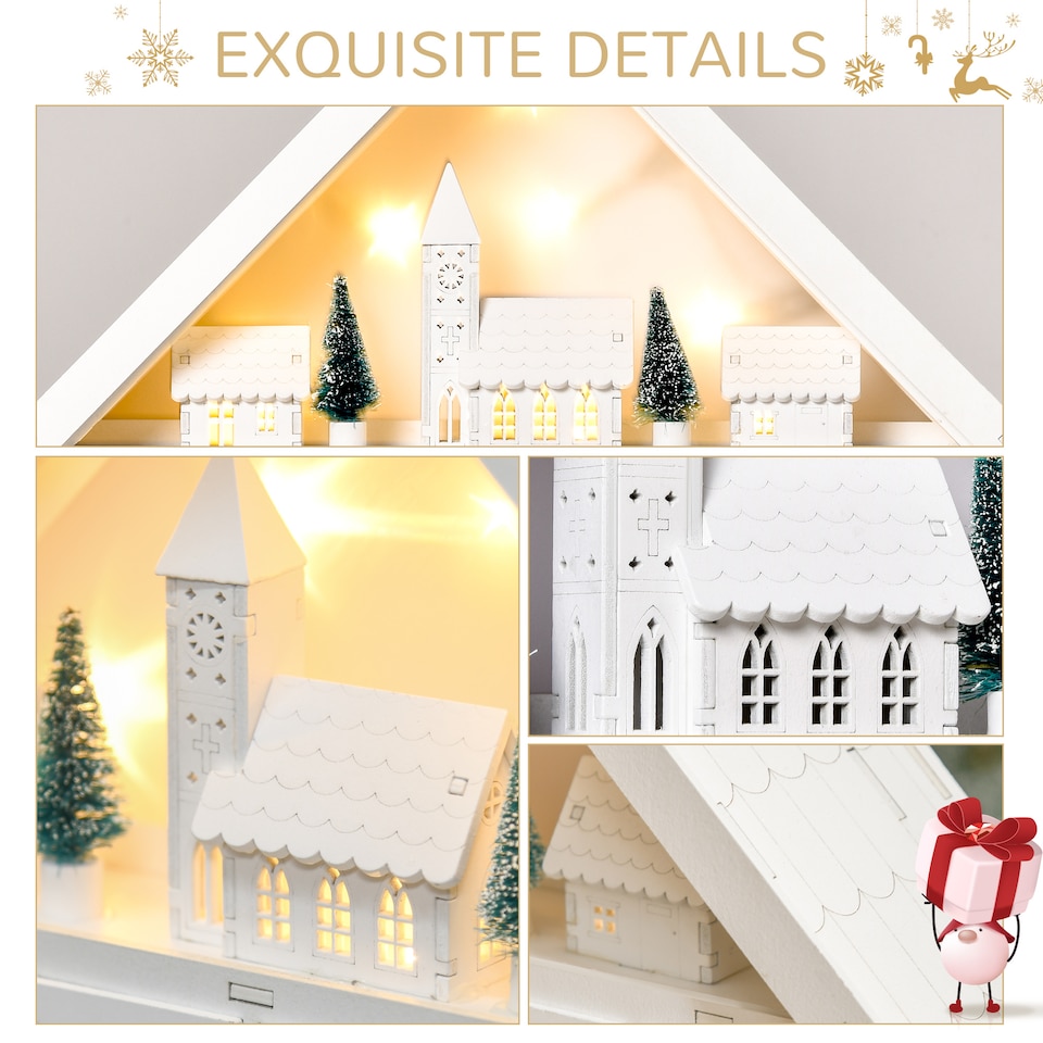 image 1 of HOMCOM 24Drawer Christmas Advent Calendar, Wooden LightUp Traditional Decoration, Adults Kids Countdown Holiday House w Lights Handle White