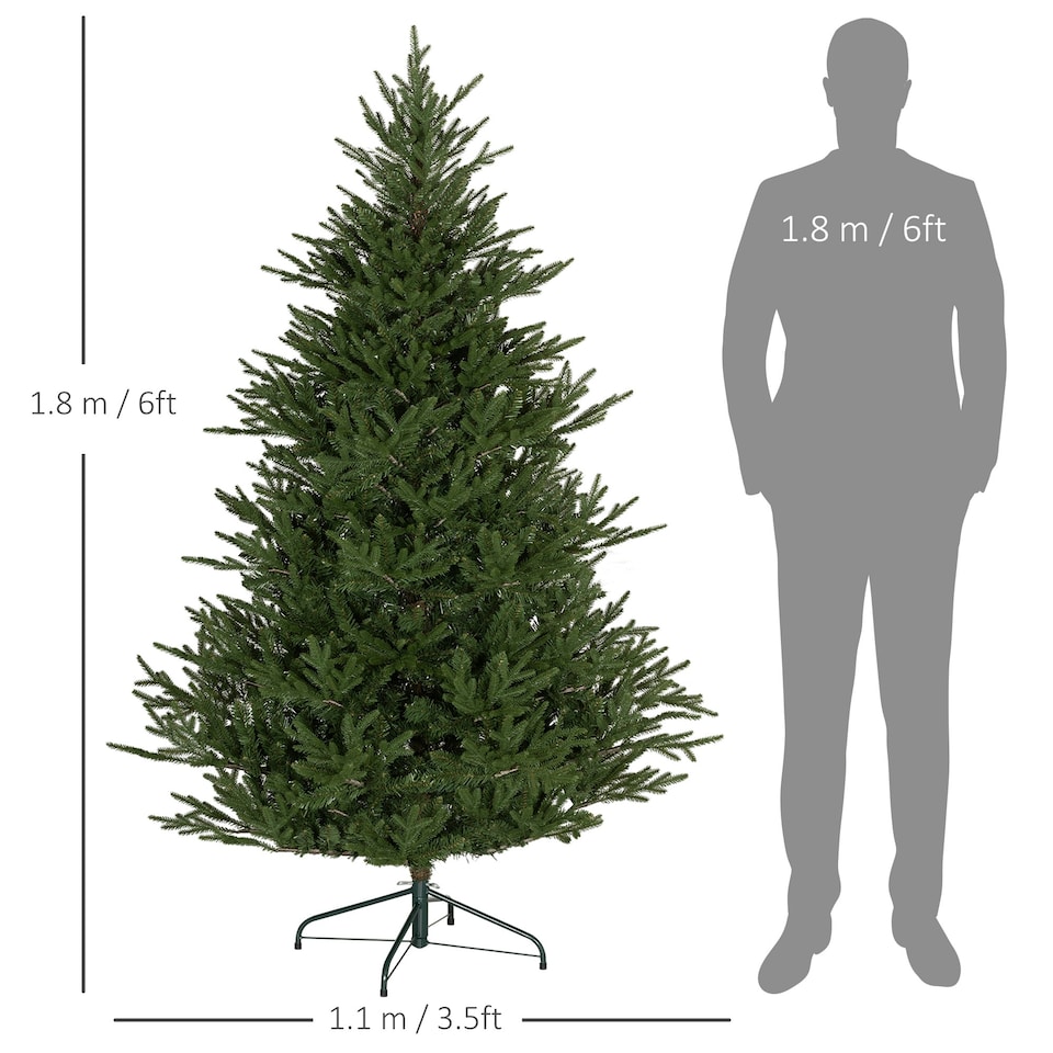 image 1 of HOMCOM 6 Foot Artificial Christmas Tree with Realistic Hinged Branches, Green