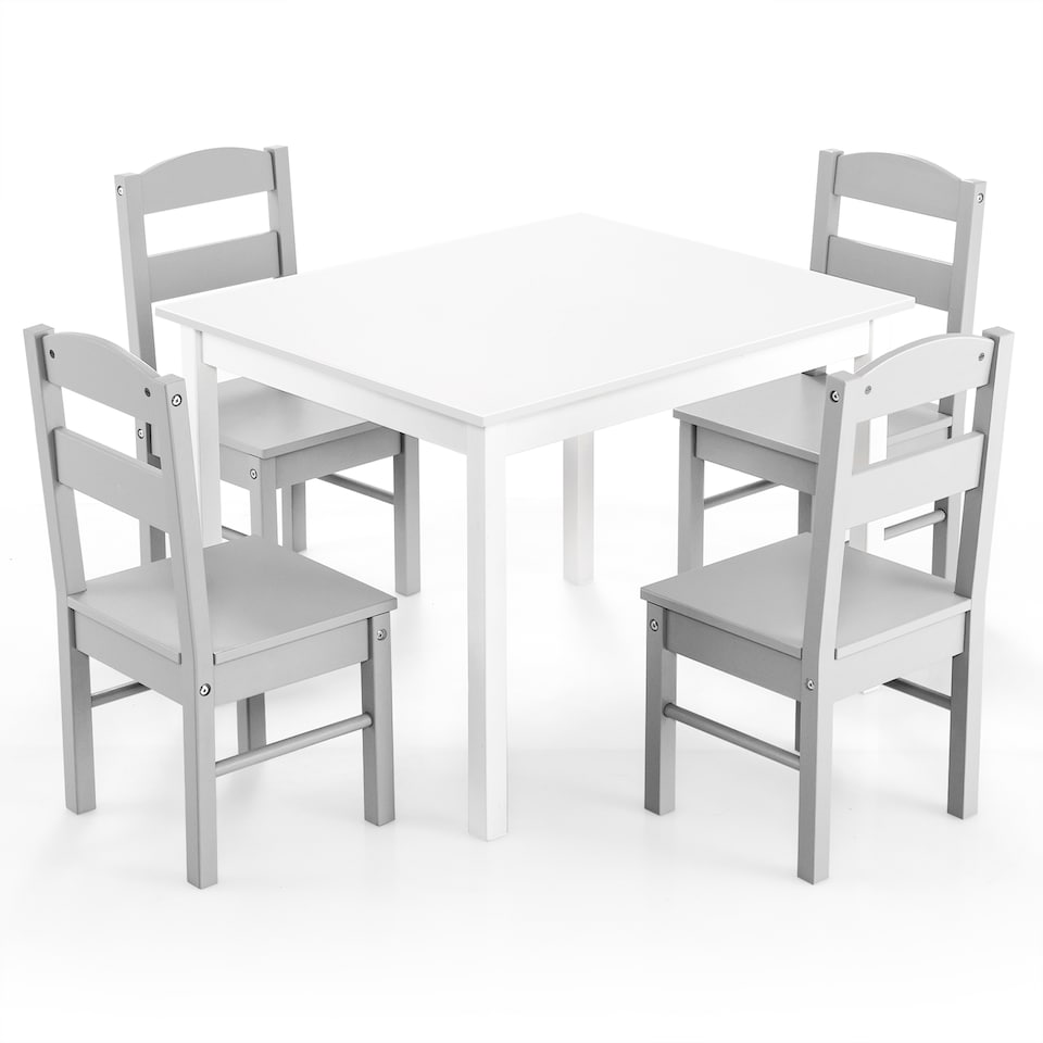 image 1 of COSTWAY Kids Table and 4 Chairs Set for Toddlers Grey