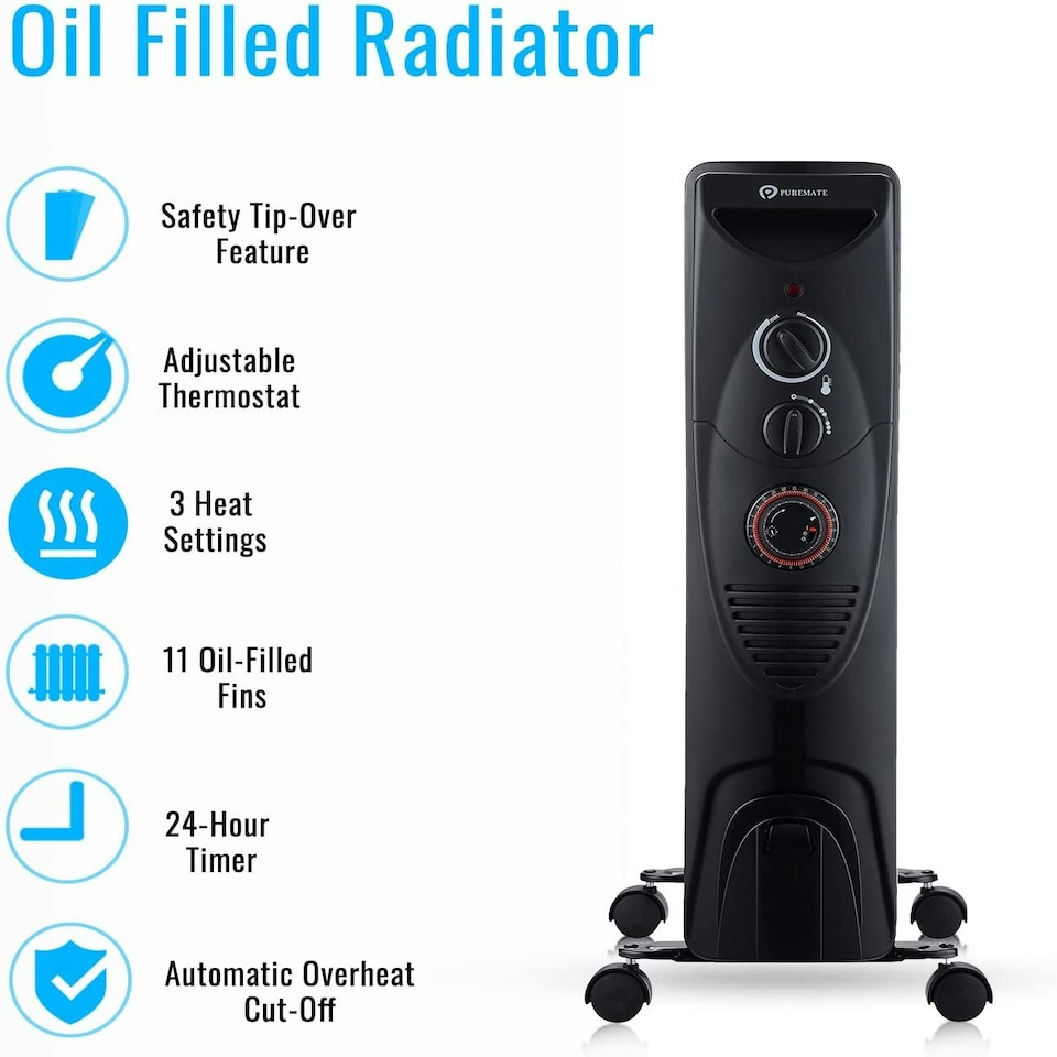 image 1 of 2500W Oil Filled Radiator with 11 Fins Black
