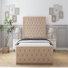 Sloomy Vienna Pebble Plush Bed Frame With Mattress With 50" Upholstered Headboard 4' Small Double