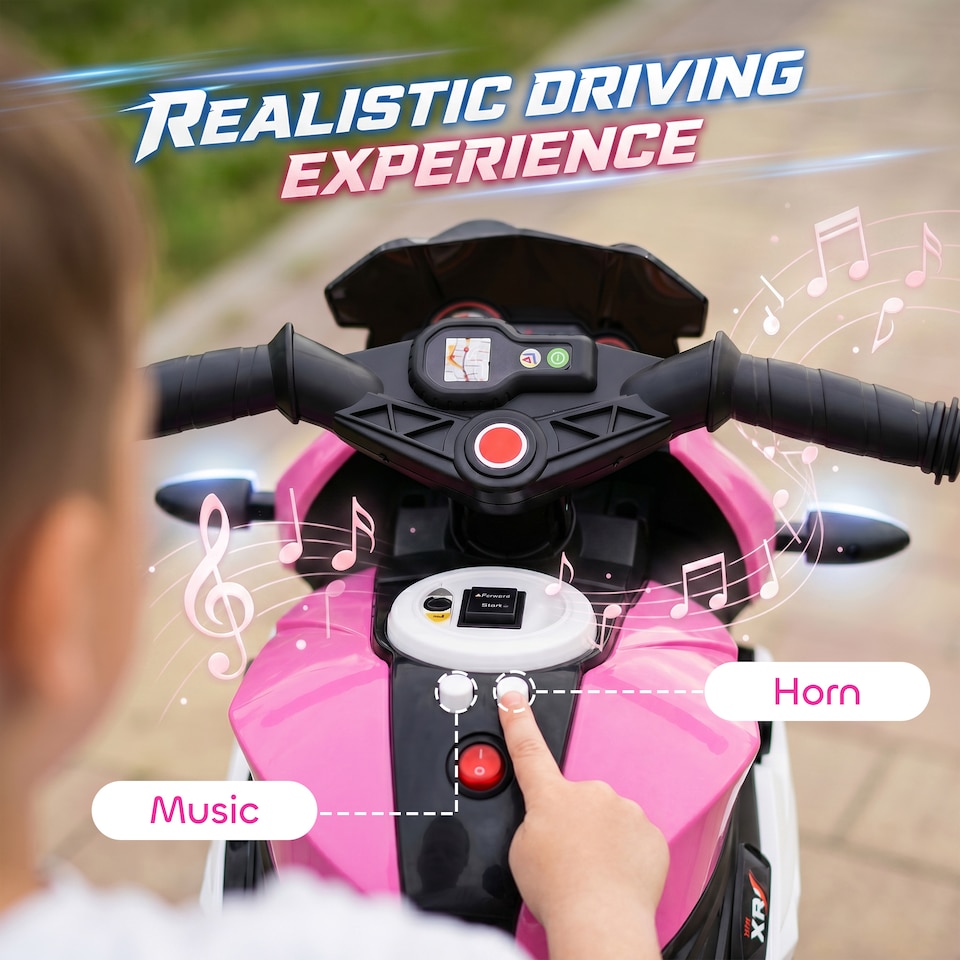 image 1 of HOMCOM Kids Electric Motorcycle with 3 Wheels, Headlight, Music, Horn, Pink