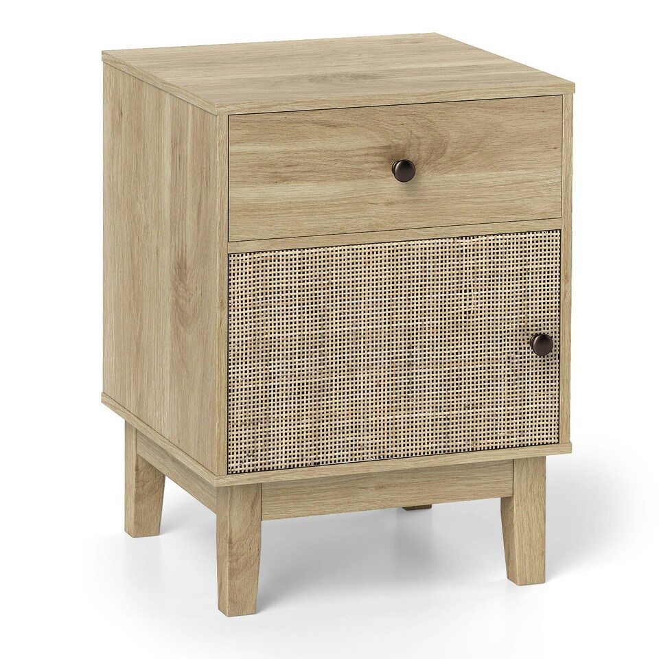 image 1 of COSTWAY Rattan Nightstand Mid Bedside Table Natural Brown