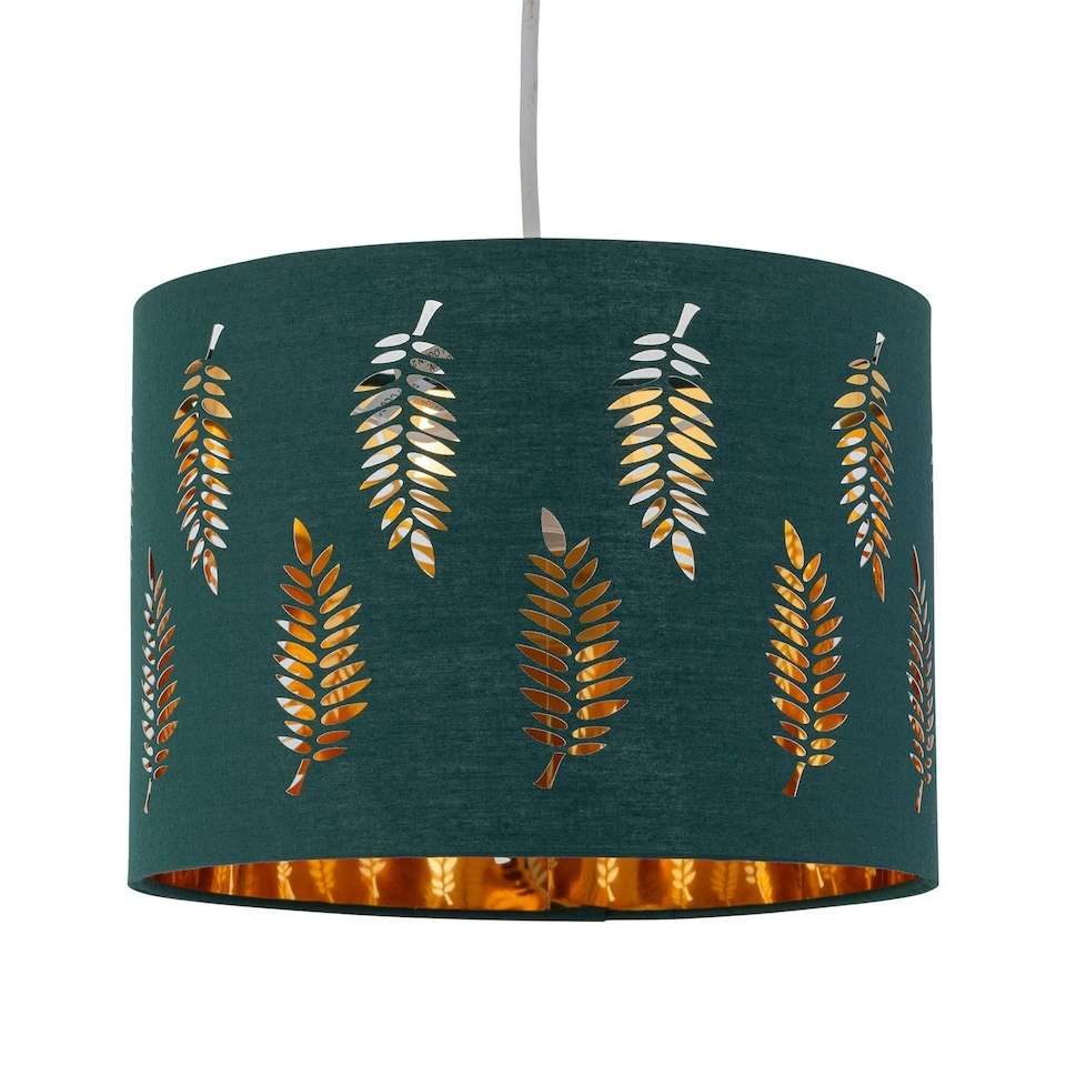 image 1 of First Choice Lighting Set of 2 Fern Dark Green Cut Out 30cm Pendant Lightshades Green | Gold