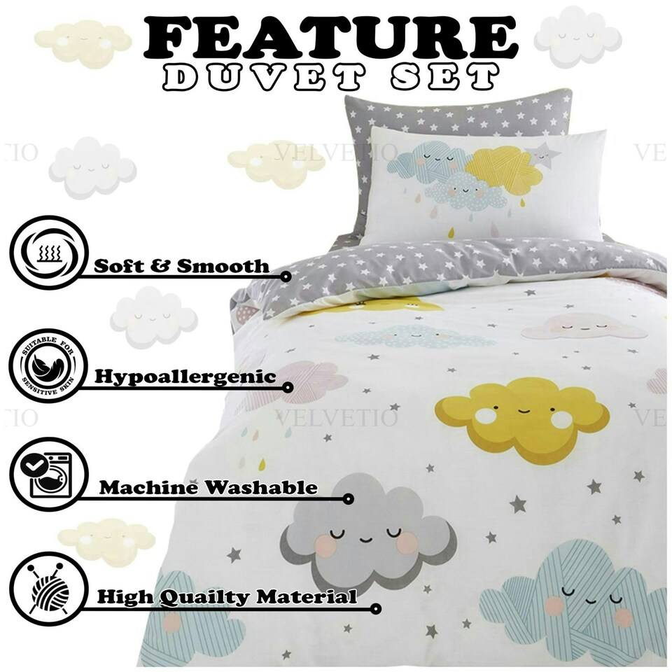 image 1 of VELVETIO Happy Clouds Duvet Cover Set Easy Care Kids Bedding Coverlet Multi | Single