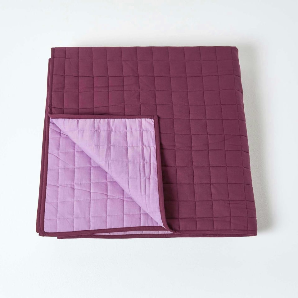 image 1 of Homescapes Cotton Quilted Reversible Bedspread Lavender Purple - 200 x 200 cm | Purple
