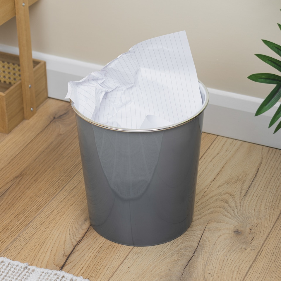 image 1 of JVL Onyx Round Waste Bin 7L Bathroom Bedroom Office Grey