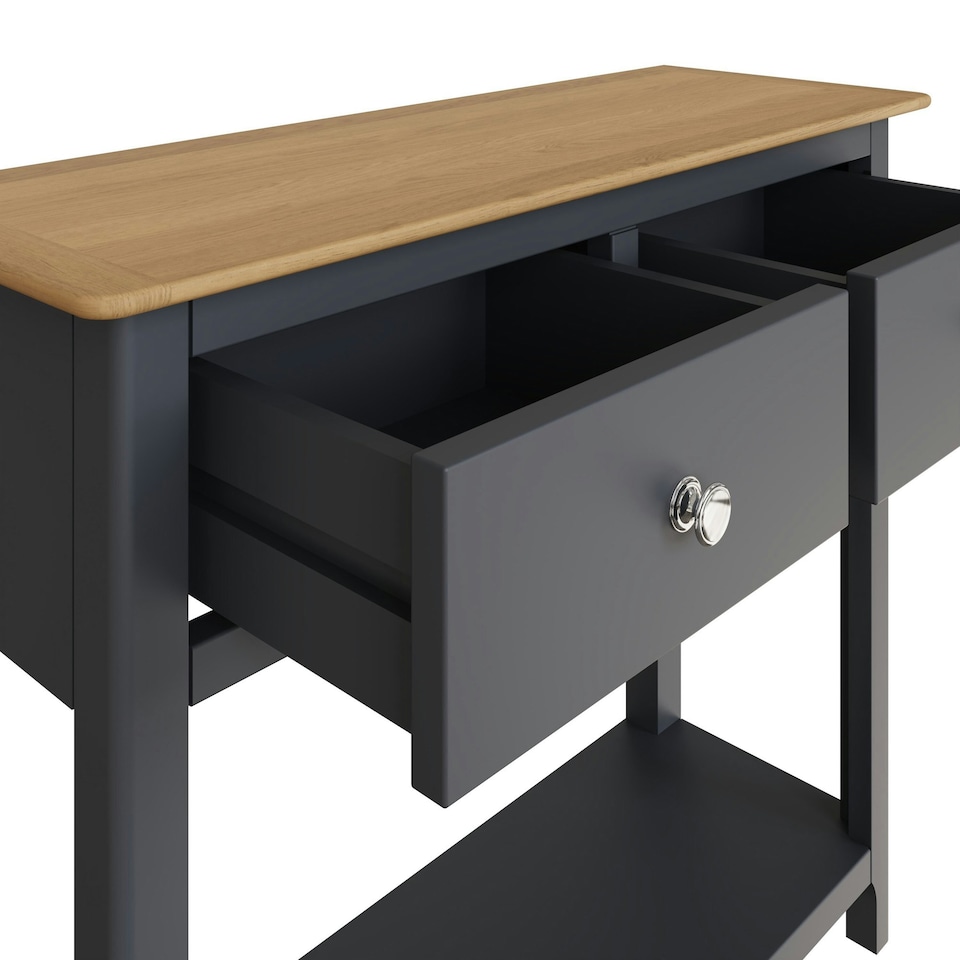 image 1 of Taberno Oak 2 Drawer Console Hallway Table Graphite Blue Blue