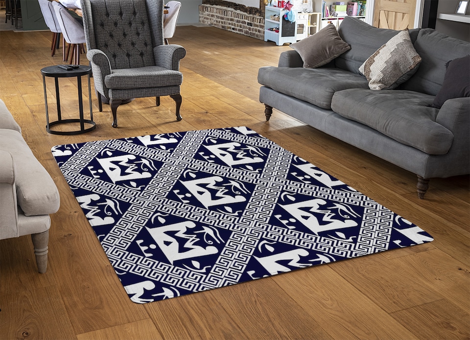 image 1 of Egyptian Hieroglyphs In Navy Rug | Multi