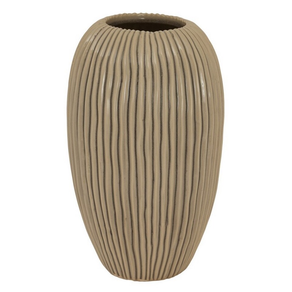 image 1 of Pallida Collection Large Striped Vase - Ceramic - L19 x W19 x H33 cm - Brown | Brown