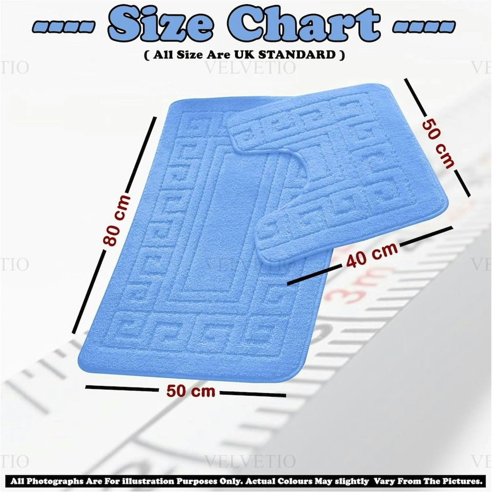 image 1 of VELVETIO Greek Bath Mat & Pedestal Mat Water Absorbent Non Slip Toilet Rugs Blue