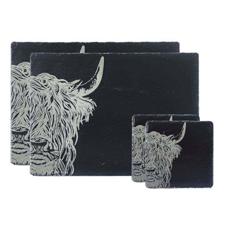image 1 of The Just Slate Company Highland Cow Slate Coaster & Placemat Set