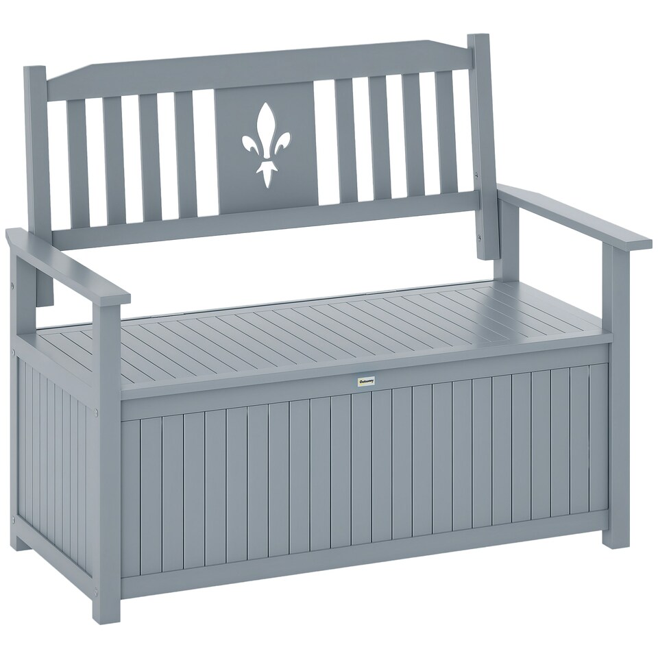 image 1 of Outsunny 2 Seater Wood Garden Storage Bench Outdoor Storage Box Grey