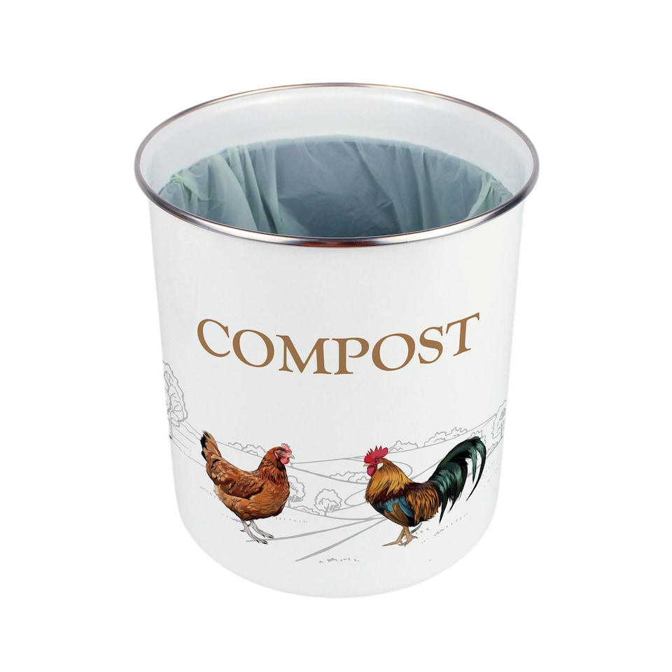 image 1 of Country Farm Animals Compost Caddy - Metal 2L Decorative Kitchen Food Waste Bin