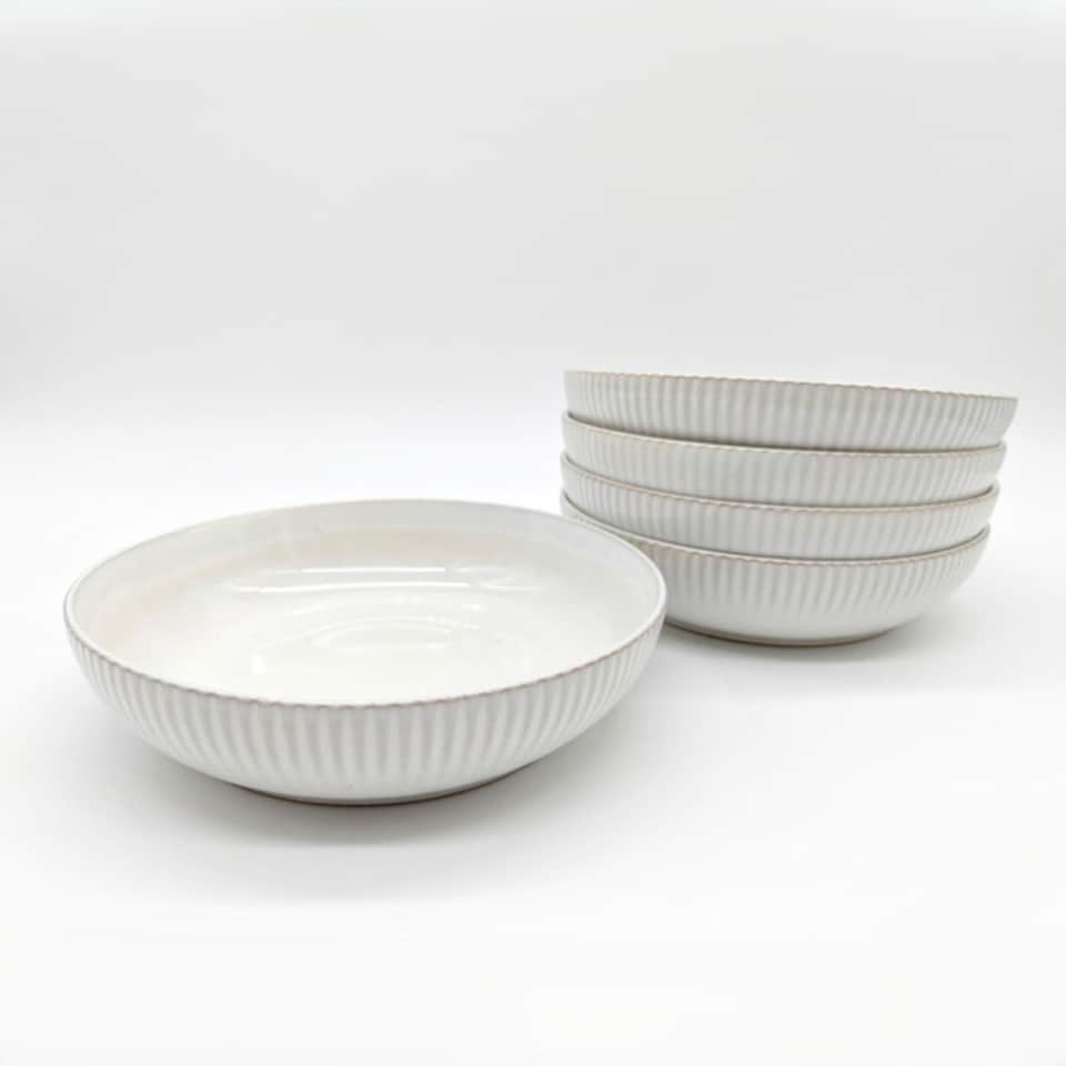 image 1 of Reactive Cream Glaze Dinnerware Pasta Bowl 4pc Set 21.5cm