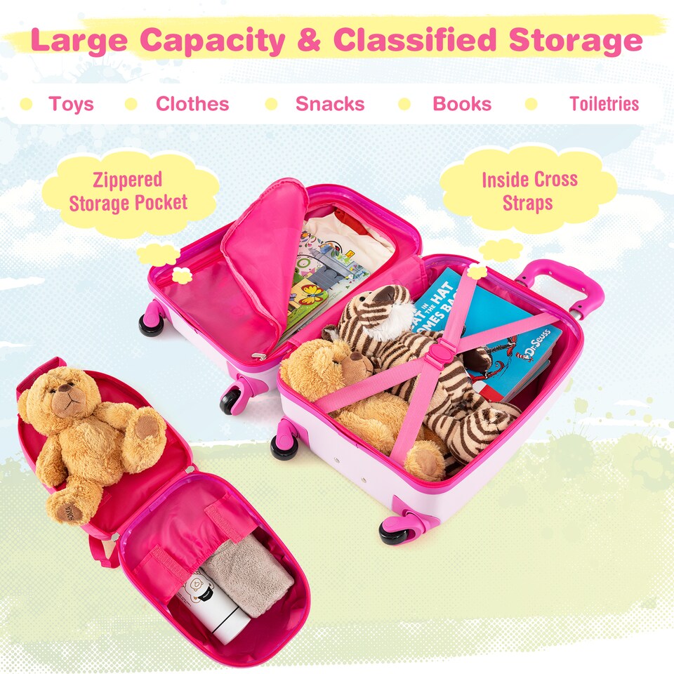 image 1 of COSTWAY 2 PCS Carry-on Luggage Set Trolley Luggage SetWith  Spinner Wheels-Pink