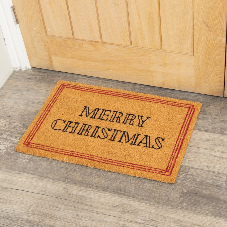 image 1 of Red & Natural Coir “Merry Christmas” Door Mat - 40cm X 60cm