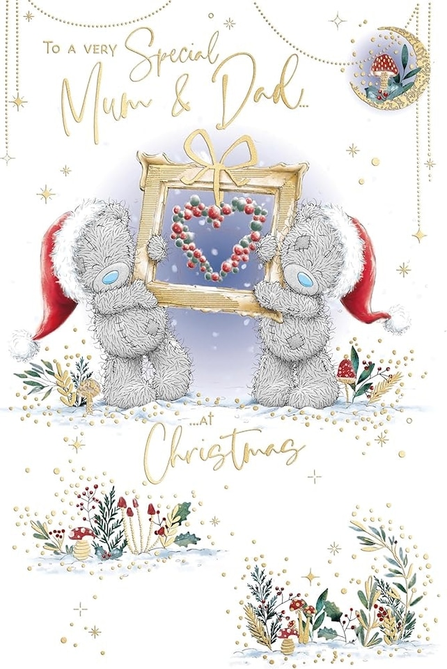 image 1 of Bears Holding Frame With Heart Mum & Dad Luxury Christmas Card