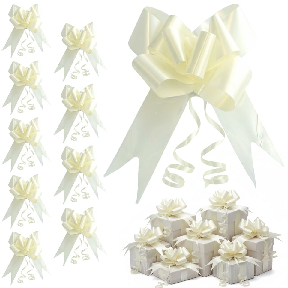 image 1 of 30pcs Ivory 30mm/3cm Large Ribbon Pull Bows for Gift Wrapping, Hampers, Florist Bouquets, Wedding Cars and Party Décor Pullbow | Clear | Clear