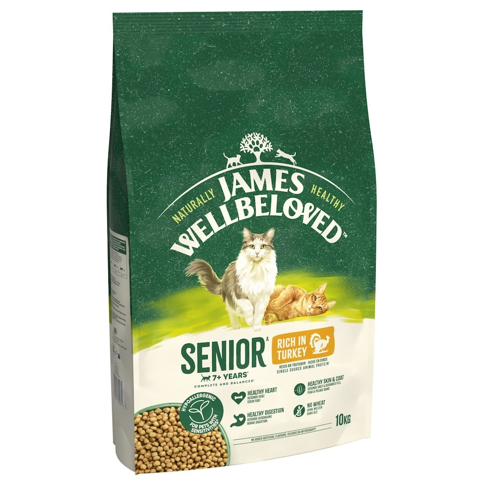 image 1 of James Wellbeloved 7+ Years Senior Complete & Balanced Dry Cat Food Turkey 10kg