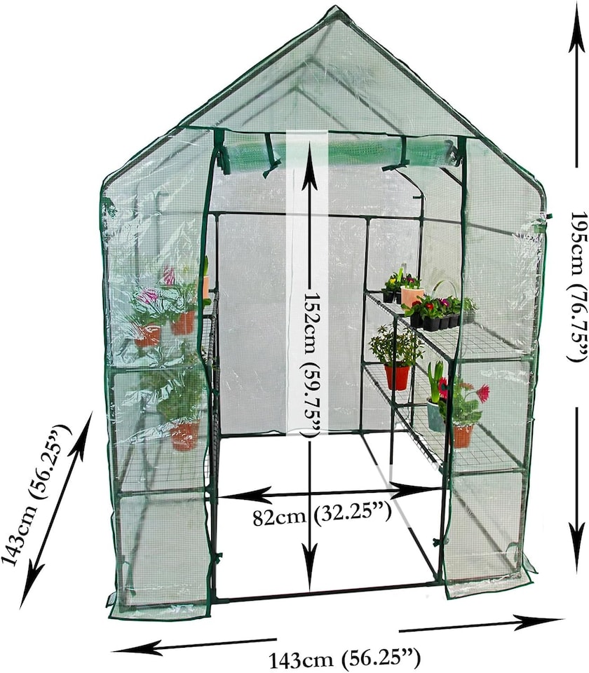 image 1 of Large Walk In Greenhouse w/PE Cover Garden Grow Green House with 8 Shelves
