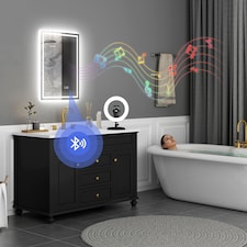 HOMCOM 500 x 700 mm Bluetooth LED Bathroom Mirror, Illuminated Backlit Vanity Mirror with 3 Colours Dimmable, Clock, Anti-Fog, Memory Function, Touch Sensor, IP44 | Silver