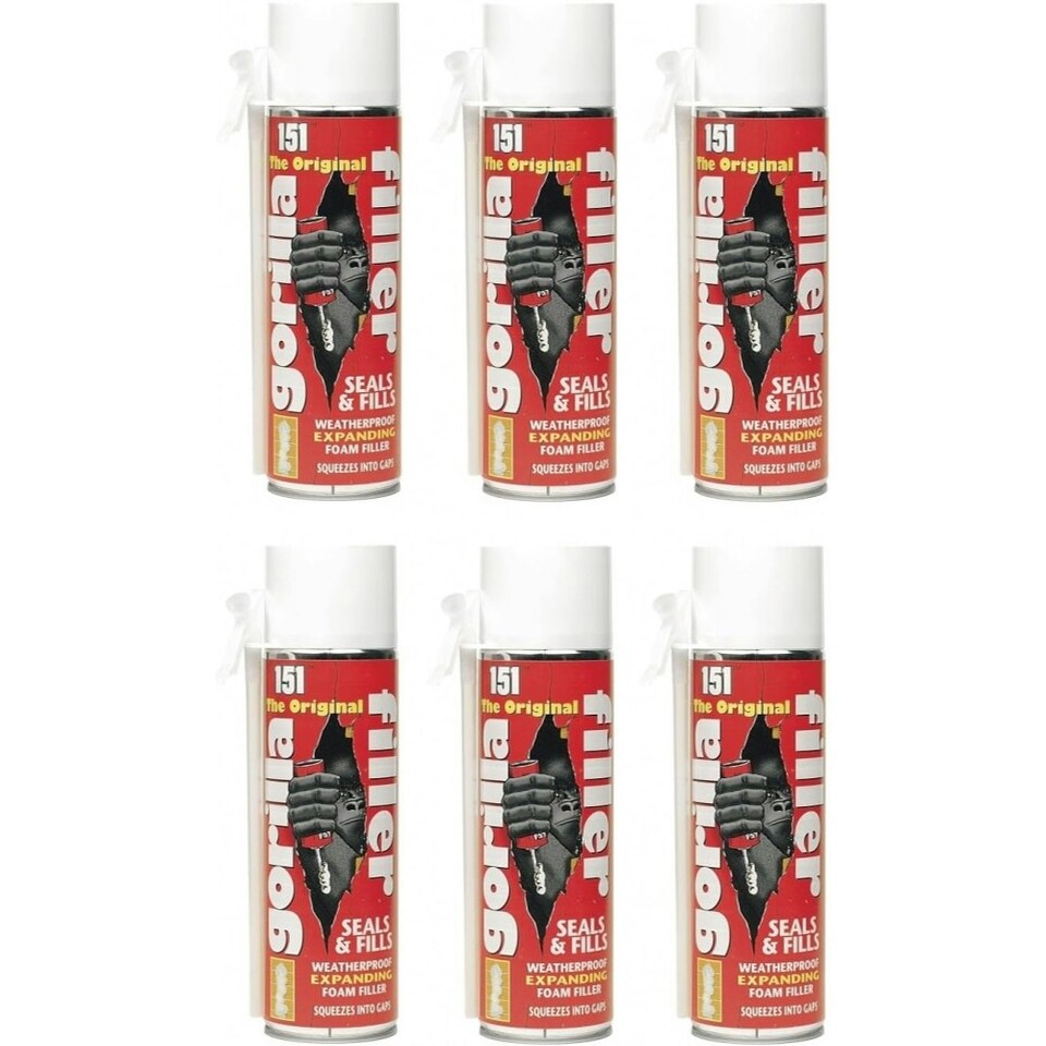 Pack of 6 Cans Of Gorilla Filler Weatherproof Expanding Foam 500ml