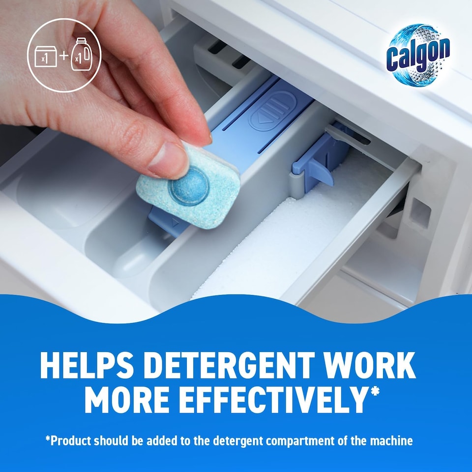 image 1 of Calgon 4-in-1 Washing Machine Cleaner and Water Softener Tablets, Removes Limescale & Odours, Deep Clean, Units: 45 Tablets, Size: L Pack