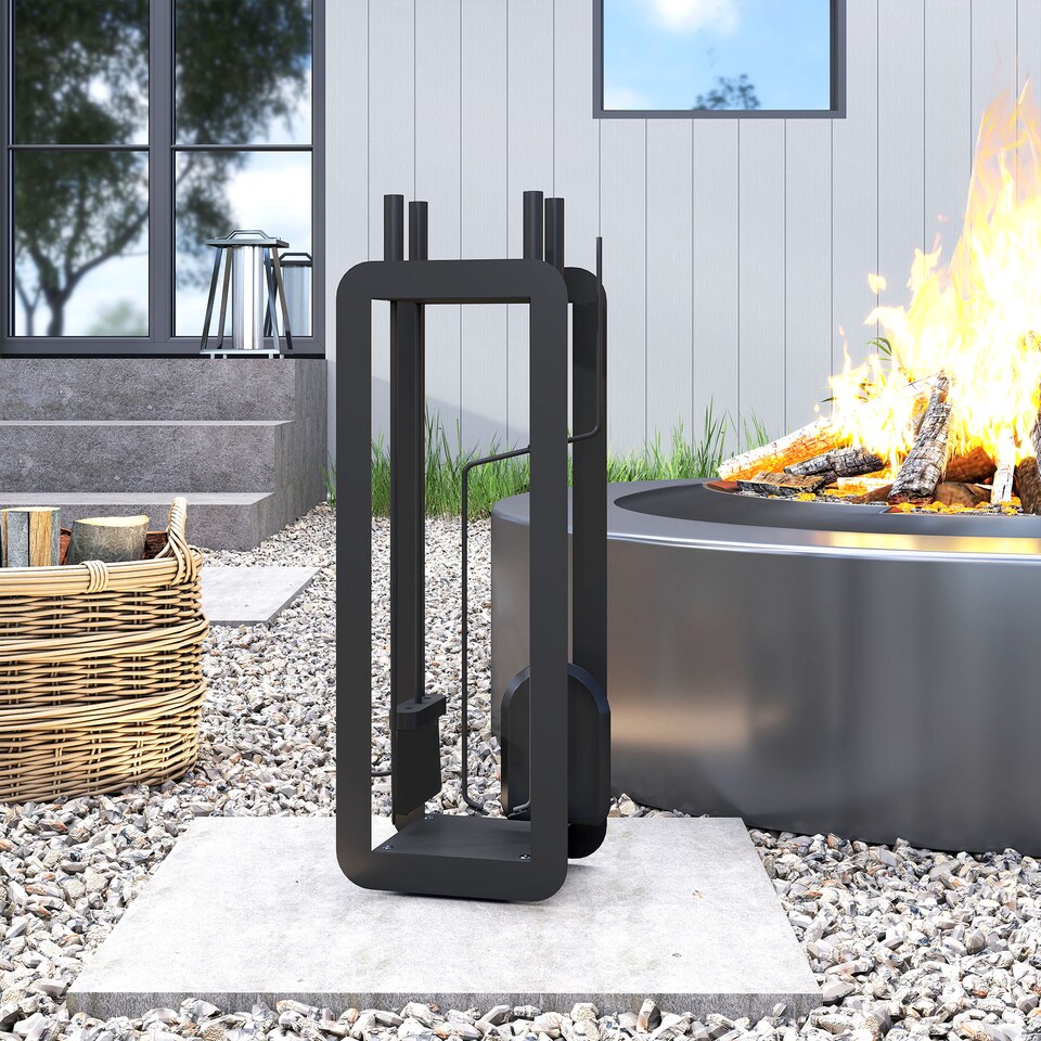 image 1 of Outsunny 5 PCS Fireplace Companion Set, Metal Fireplace Accessories, Black