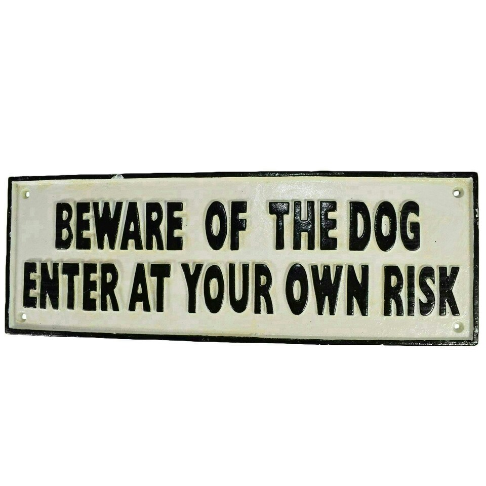 image 1 of Beware of the Dog Cast Iron Sign Plaque Wall Fence Gate Post House Farm Home