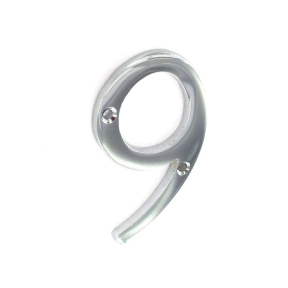 Securit 9 Chrome Door Number | Silver | Silver | 75mm | 1