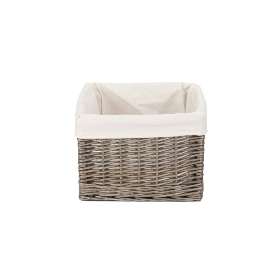 image 1 of Medium Square Antique Wash Lined Storage Basket | White | White | L