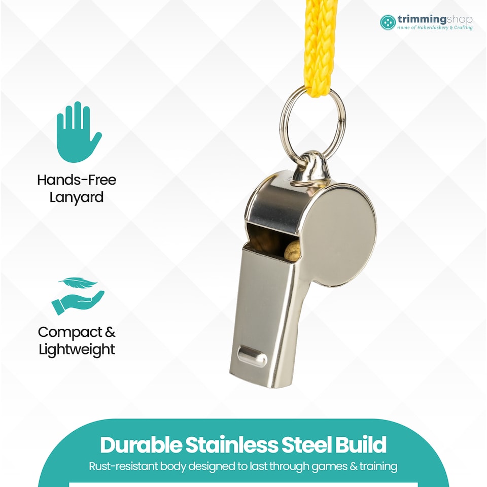 image 1 of Silver Stainless Steel Referee Metal Whistle with Lanyard - 2pcs