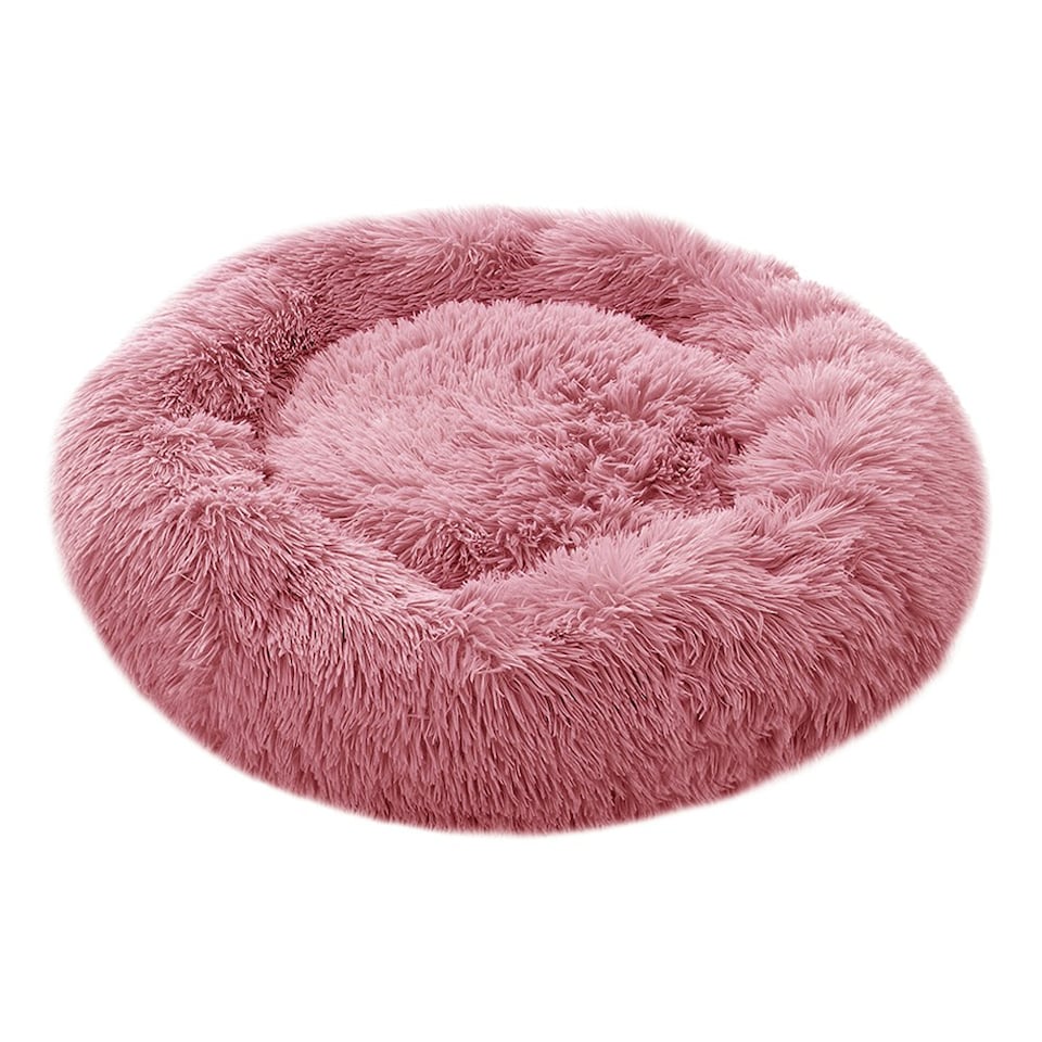 image 1 of Living and Home Calming Round Donut Plush Dog Cuddler Bed, 70cm, Pink | Pink | One Size