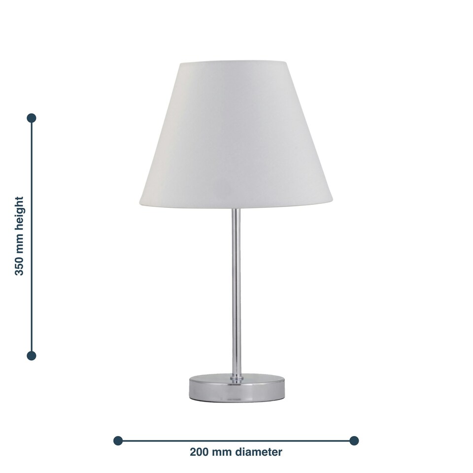 image 1 of Set of 2 Chrome Stick Table Lamps with Ivory Off White Fabric Shades Chrome | White