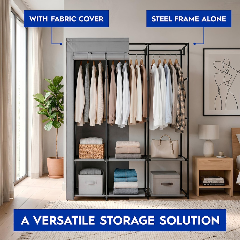image 1 of Harbour Housewares Portable Fabric Wardrobe - 170 x 45 x 167cm