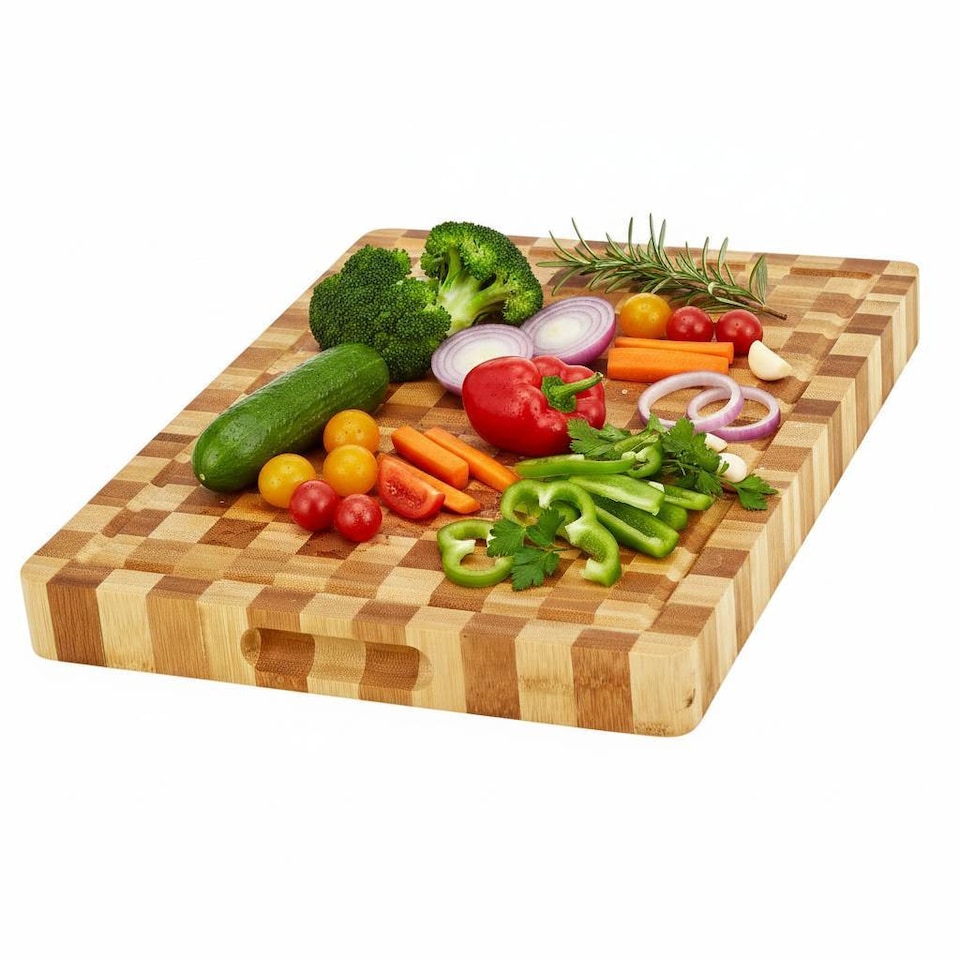 image 1 of Bamboo Butchers Block Chopping Board Chequered Cutting Board | Brown | Brown | 1
