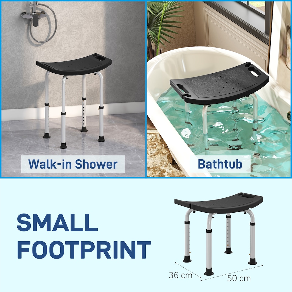 image 1 of HOMCOM Height Adjustable Shower Stool, Aluminium Shower Chair, Non-Slip Bath Stool for Elderly, Disabled, Seniors, Pregnant, Black