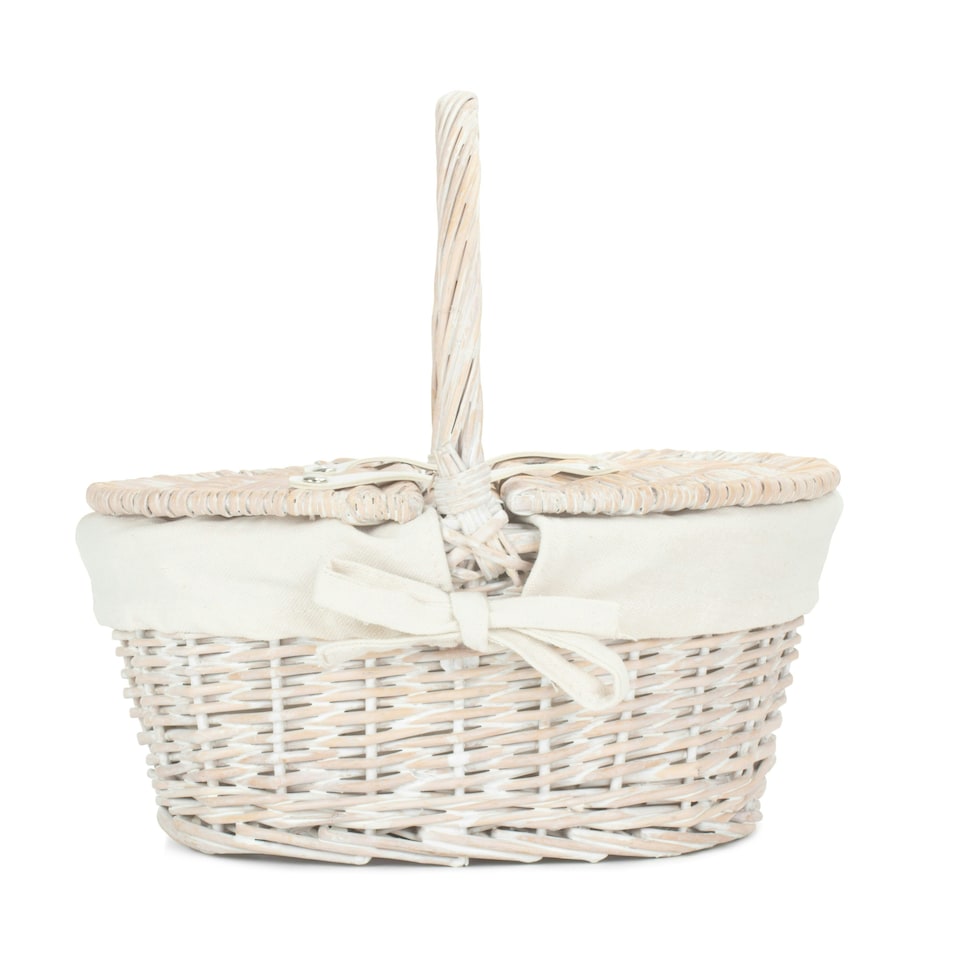 image 1 of White Wash Lidded Basket with Lining White | White | One Size