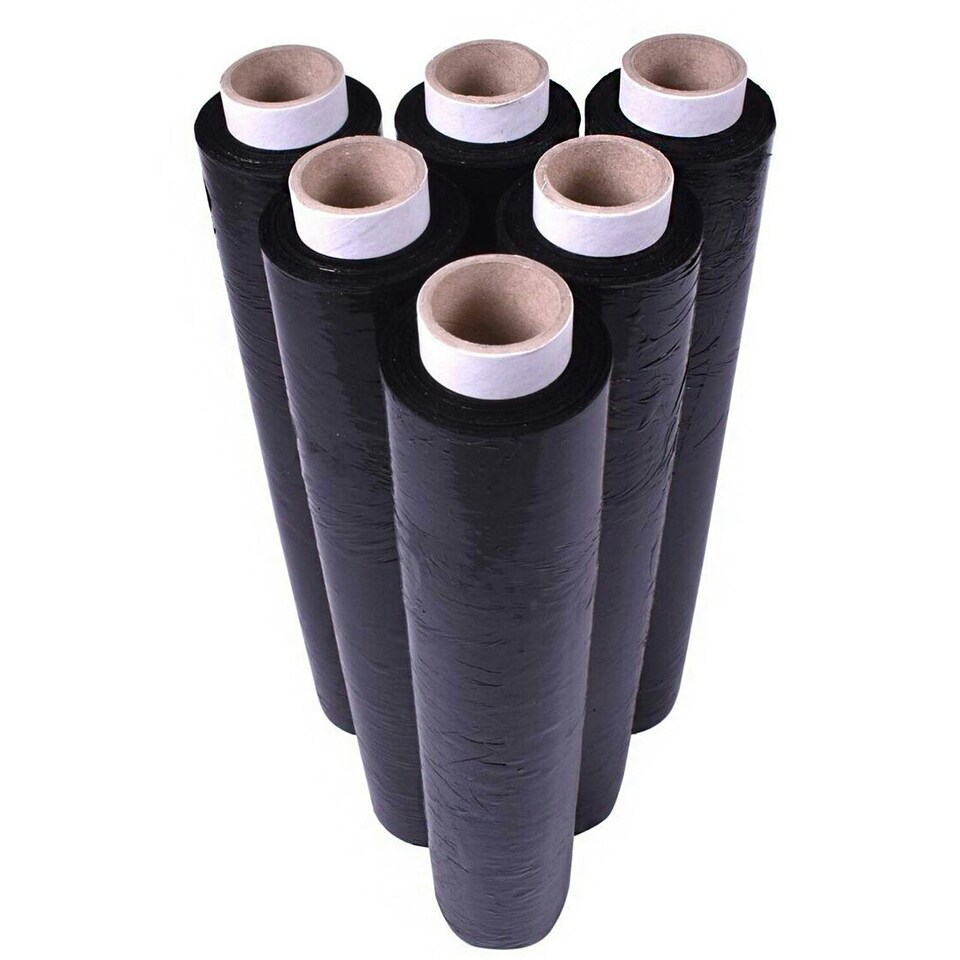 image 1 of 6 x Strong Black 400mm Water & Moisture Proof Pallet Shrink Wrap Easy To Use Cling Film Rolls