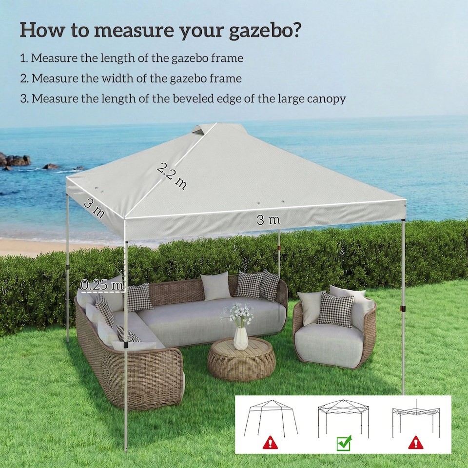 image 1 of Outsunny Gazebo Roof Replacement UV50+ Waterproof 3x3(m) White | White | White | 300 x 300 cm