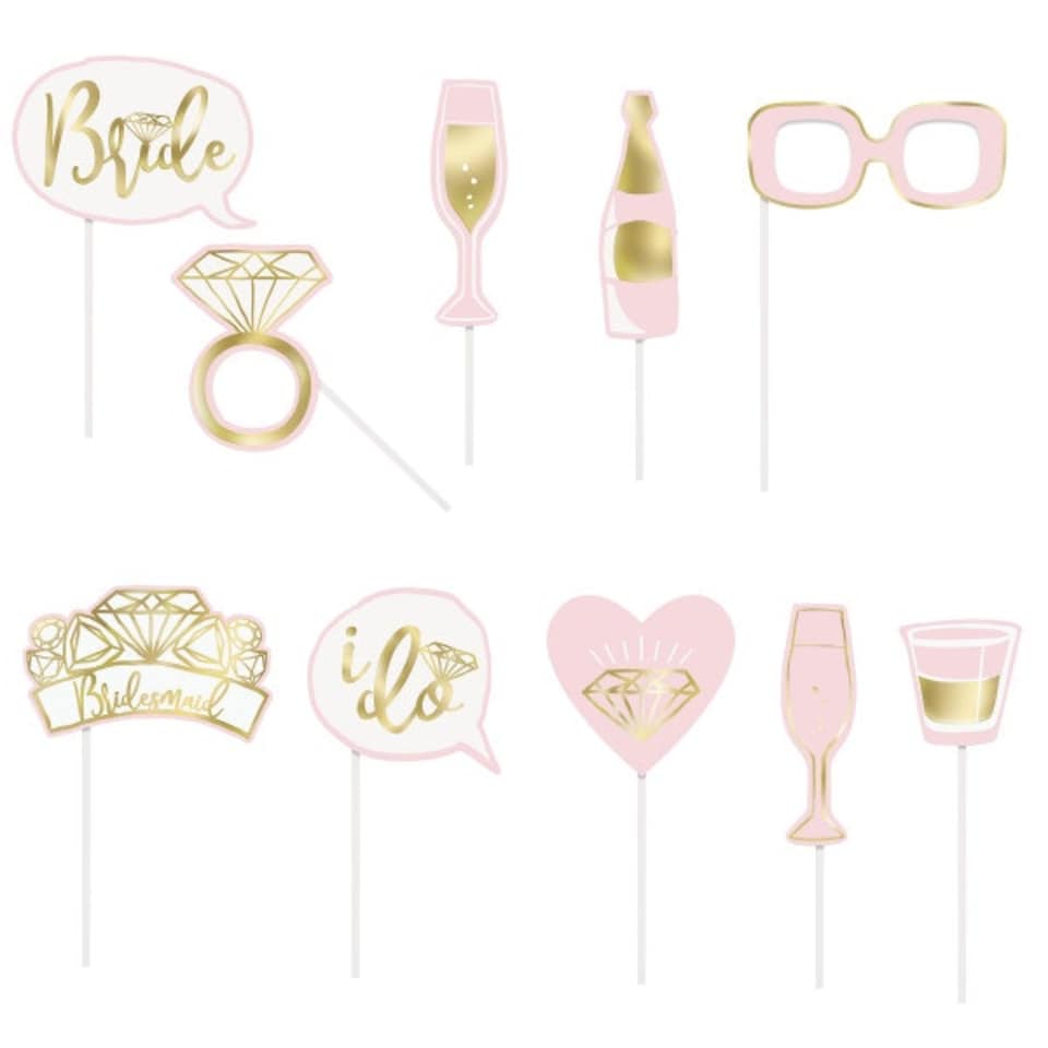image 1 of Pack of 10 Pink and Gold Foil Bachelorette Party Photo Booth Props