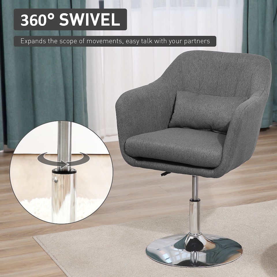 image 1 of HOMCOM Swivel Linen Fabric Accent Chair for Living Room Contemporary Vanity Armchair with Adjustable Height Thick Cushion Lumbar Support Armrest for Bedroom Office Dark Grey