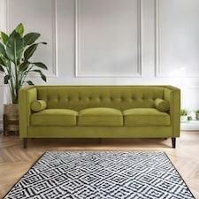 Interiors By Premier Refined 3 Seat Olive Velvet Sofa, Velvet Upholstered Mid Century Sofa, Contemporary Sofa For Livingroom Green