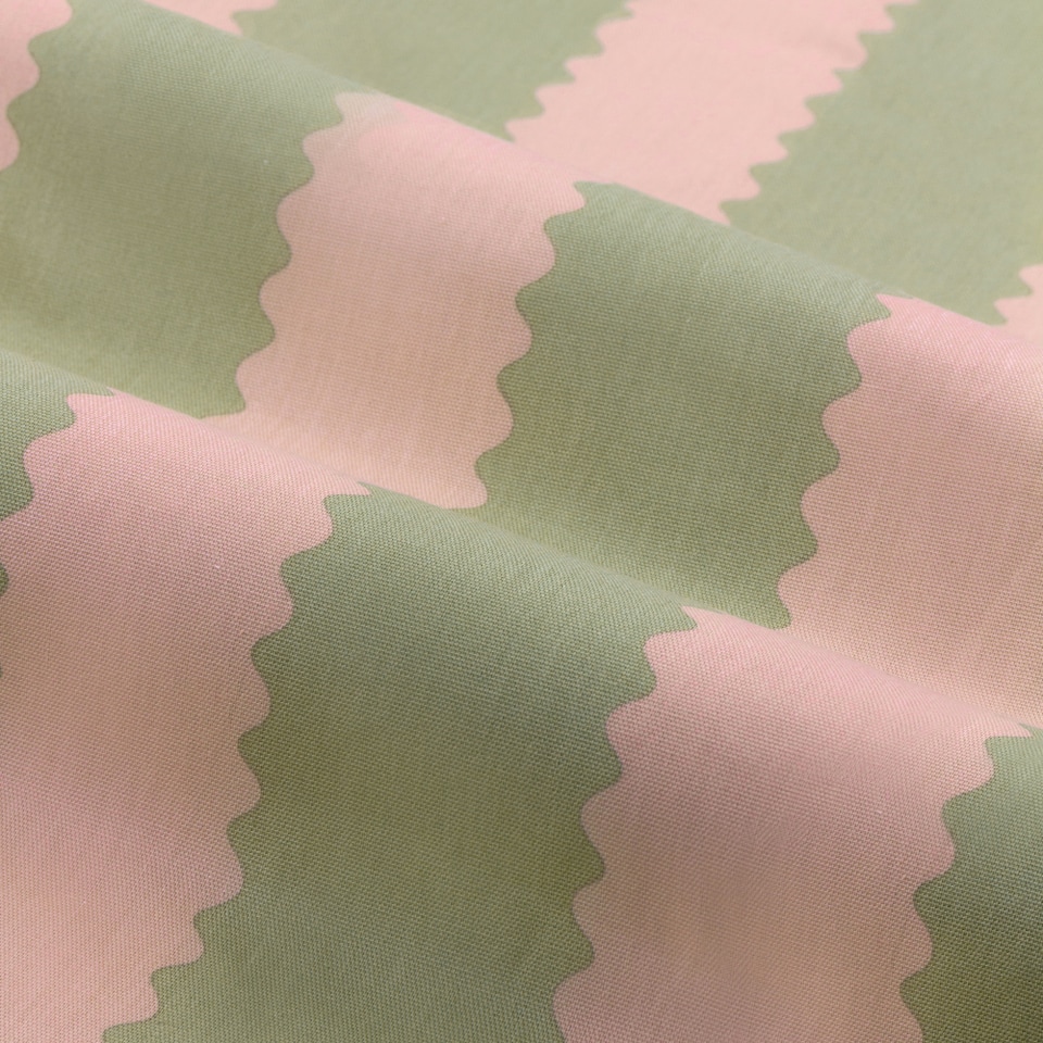 image 1 of Furn Birdie Stripe Fully Lined Ruffle Pencil Pleat Curtain Pair, Pink/Green, (W) 229cm x (D) 137cm