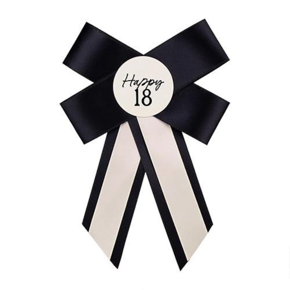 image 1 of Happy 18th Birthday Cream & Black Elegant Milestone Rosette Pin Badge 17cm