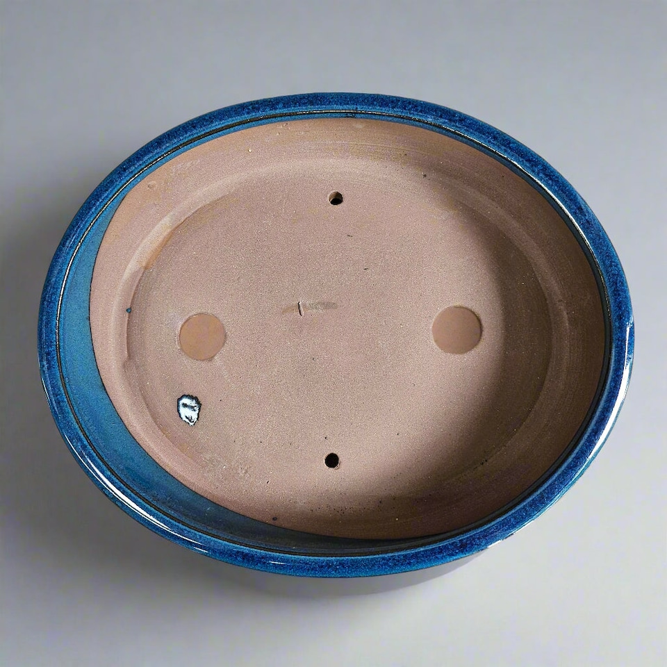 image 1 of Yorkshire Bonsai 33cm Glazed Bonsai Pot Oval 33cm x 26cm x 7cm Blue