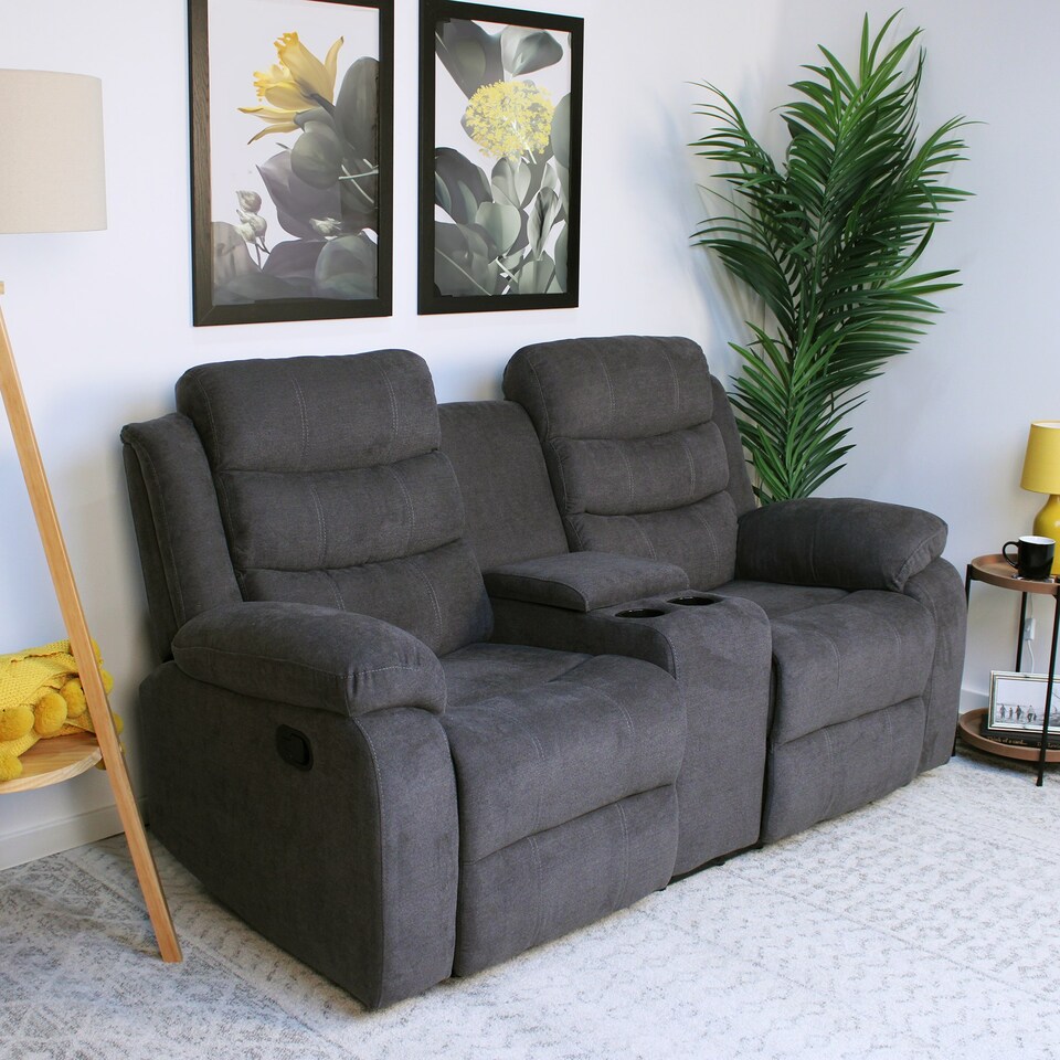 image 1 of Boston 2 Seater Manual Recliner Sofa w Drinks Console Grey