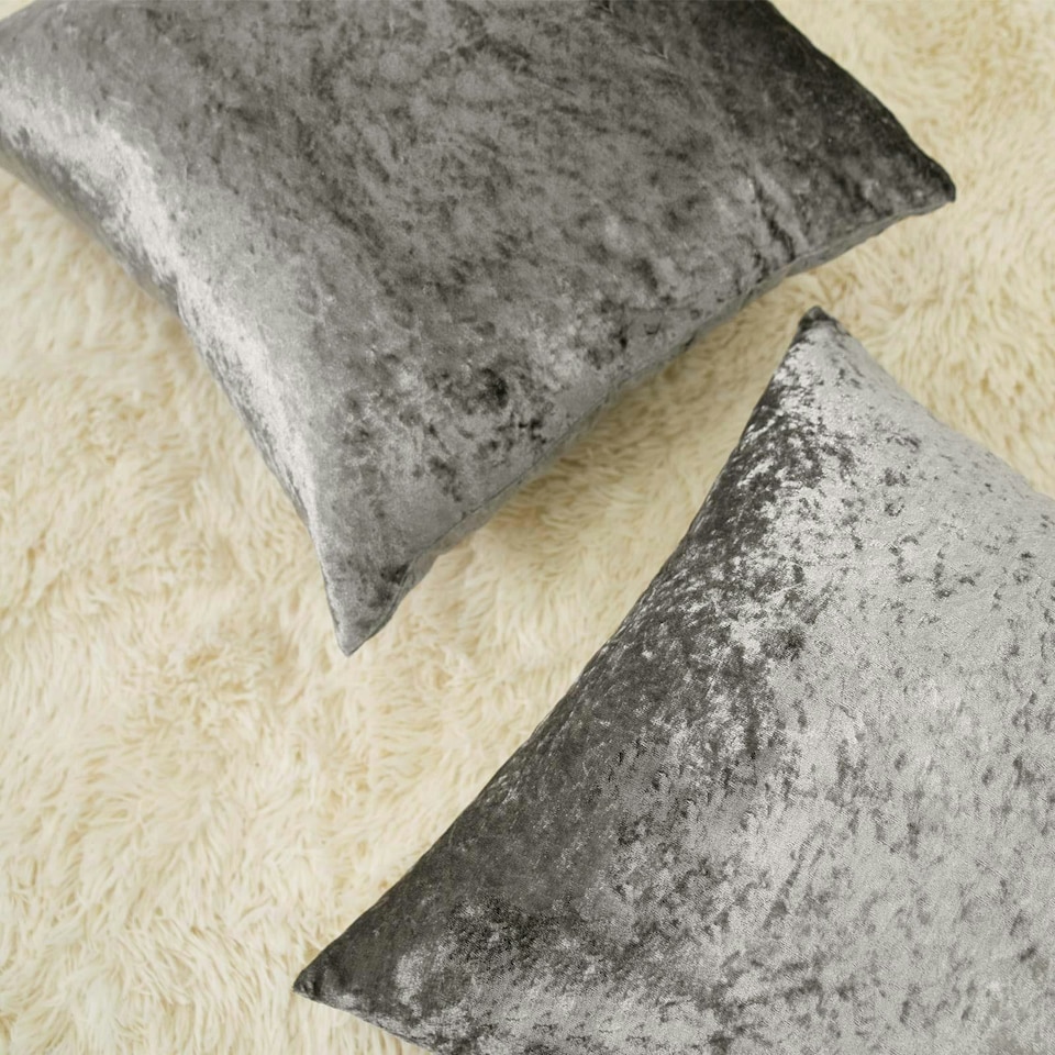image 1 of OHS 2 x Luxury Plain Crushed Velvet Cushion Covers, 45x45cm - Silver